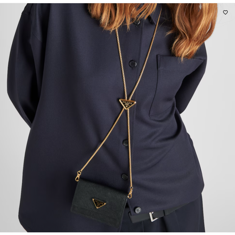 Saffiano leather card holder with shoulder strap