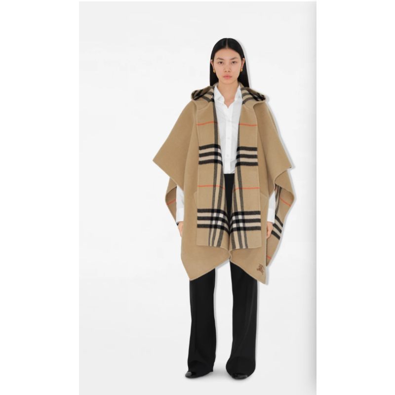 Burberry Reversible Check Cashmere Hooded Cape 