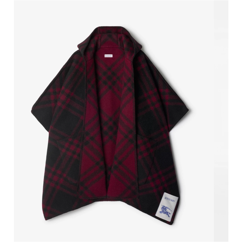Burberry Reversible Check Wool Hooded Cape 