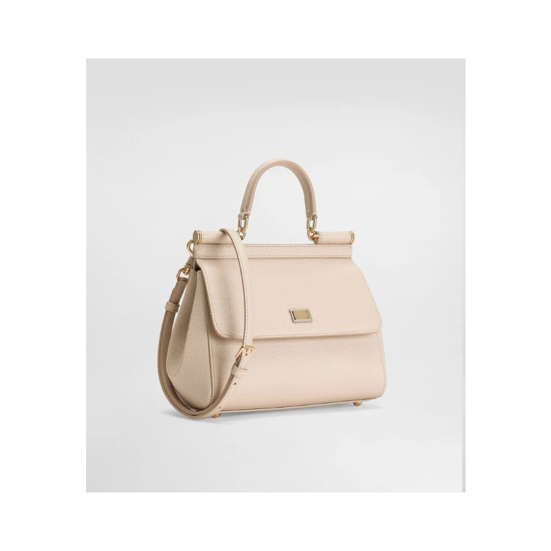 Dolce Gabbana Medium Sicily handbag in Dauphine Calfskin-Beige