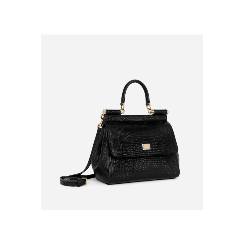 Dolce Gabbana Medium Sicily handbag in iguana-print calfskin-Black