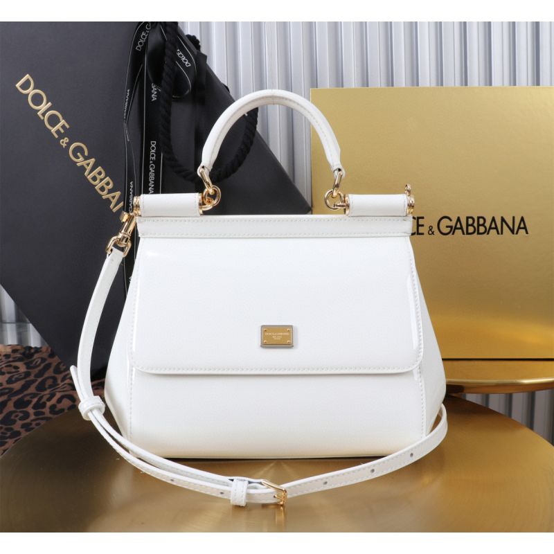 Dolce Gabbana Medium Sicily Handbag in Polished calfskin-White