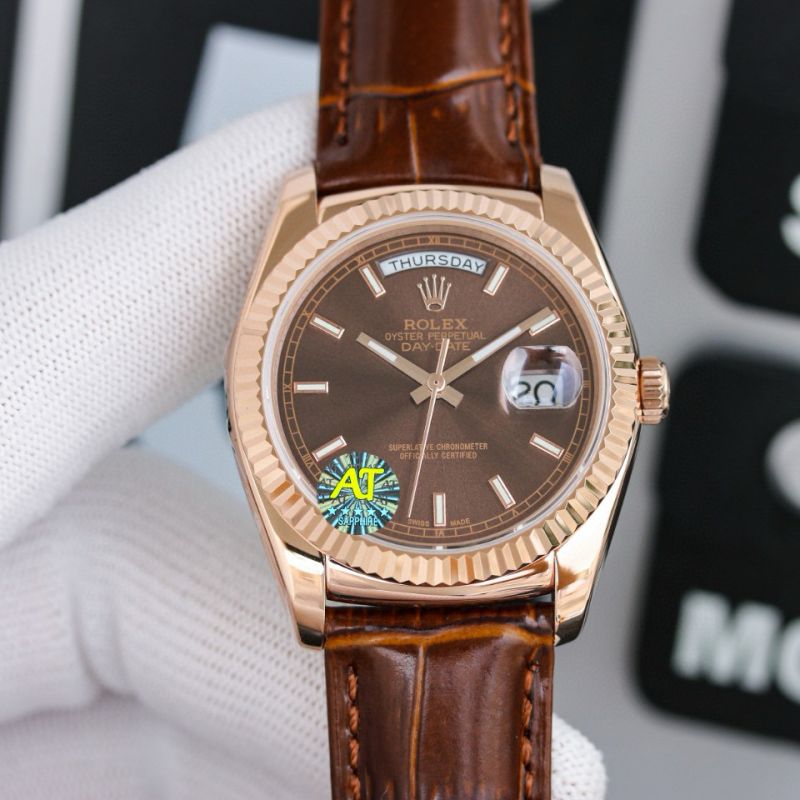 Rolex Day-Date 36mm , Oyster, leather , 18K rose gold