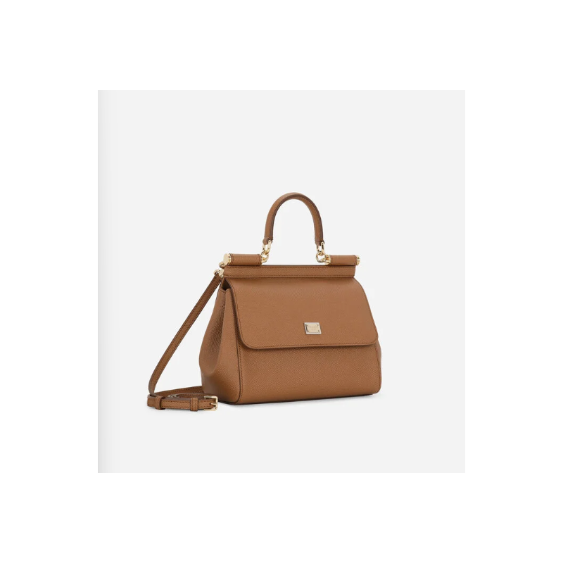 Dolce Gabbana Medium Sicily handbag in Dauphine Calfskin-Brown